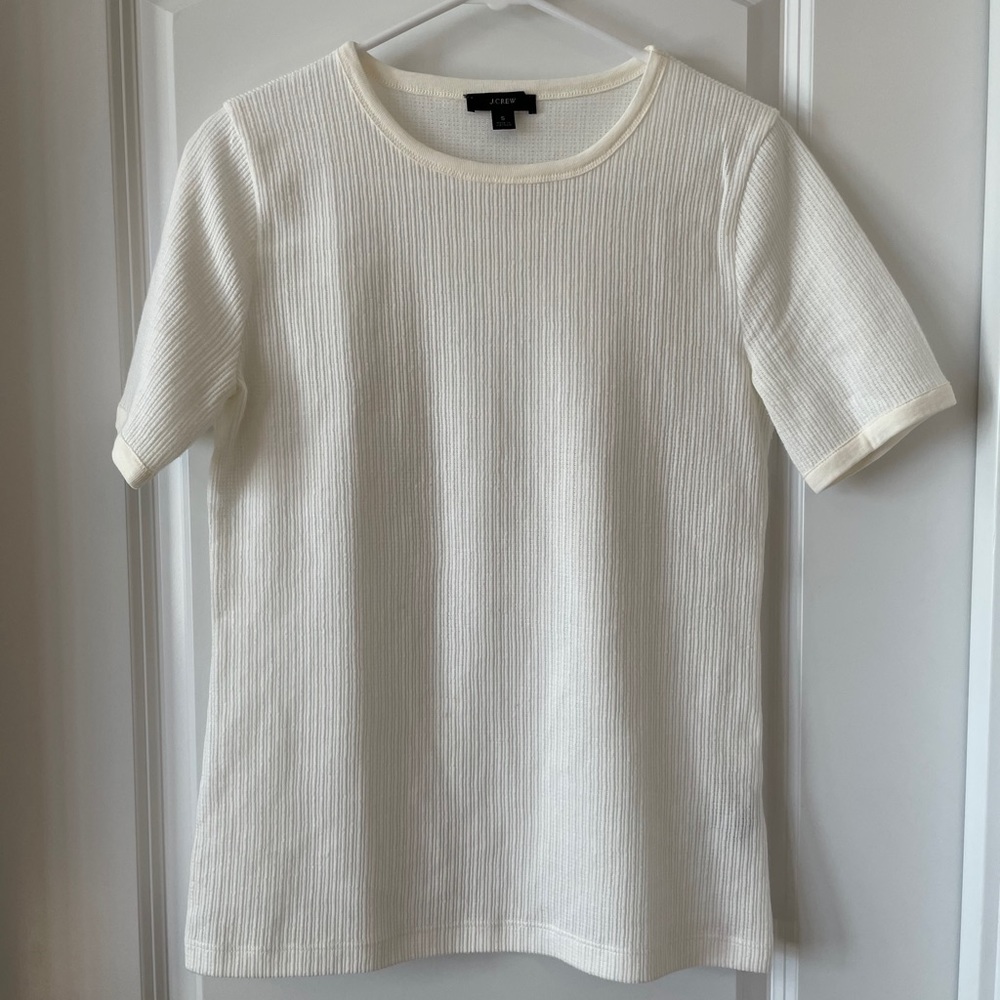 J. Crew White waffle print t-shirt.